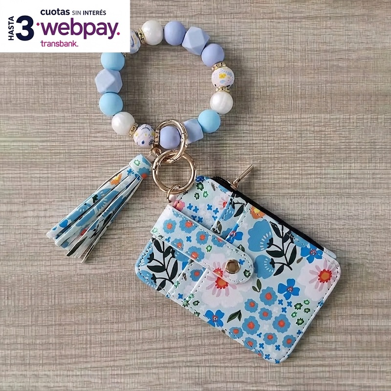 Billetera Azul Mujer Con Monedero-Llavero-Pulsera