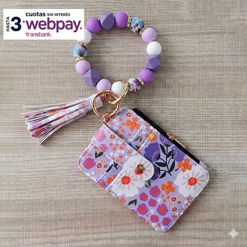 Billetera Purpura Mujer Con Monedero-Llavero-Pulsera