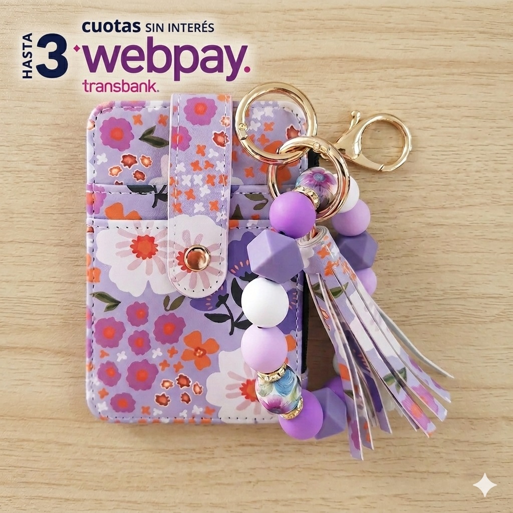 Billetera Purpura Mujer Con Monedero-Llavero-Pulsera - Imagen 2