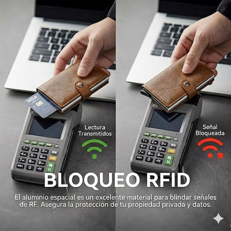 Billetera Hombre Cuero Cafe RFID/NFC - Imagen 6